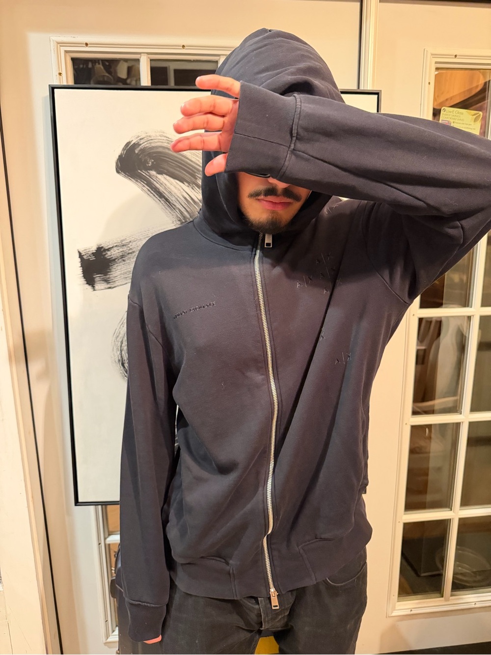 Armani Exchange Zip-Up Hoodie Size M Black Cotton